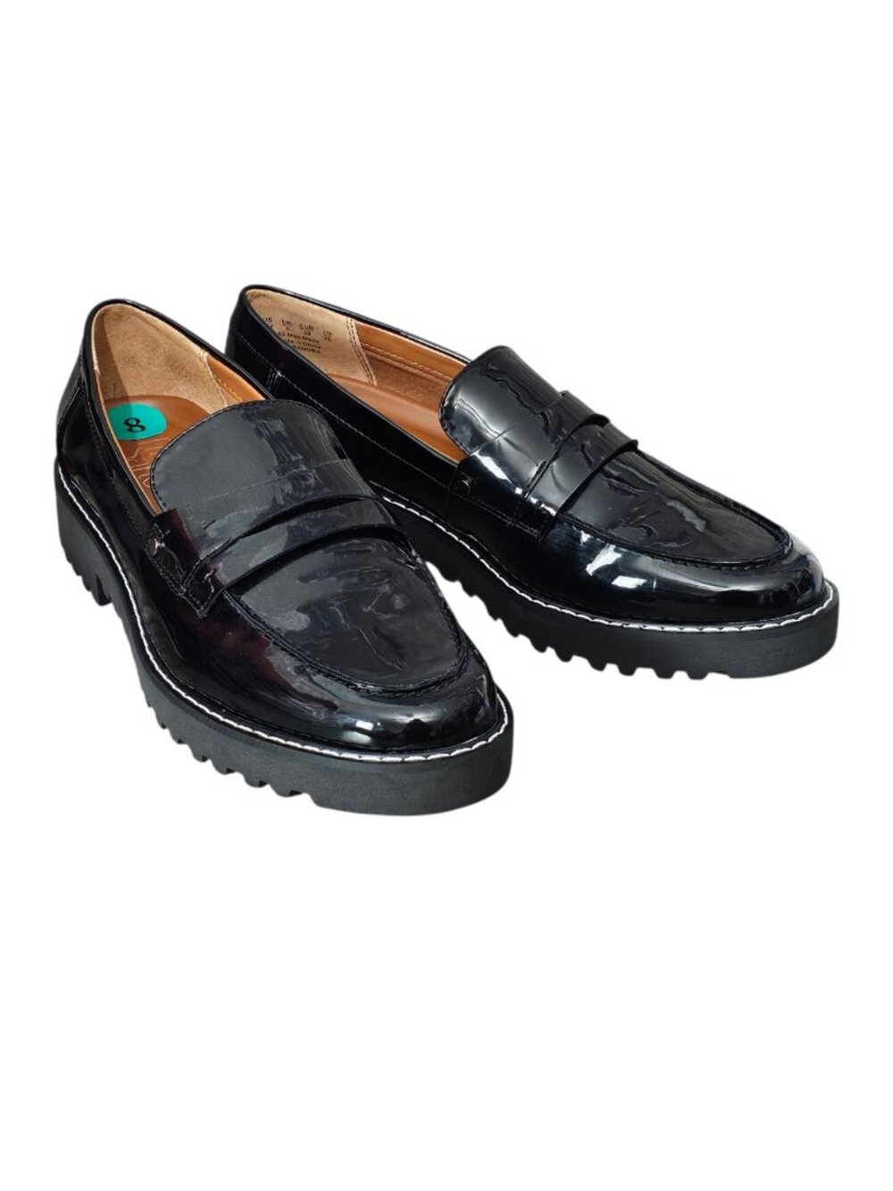 Franco Sarto Cassandra New Black Patent Platform Lug Sole Penny Loafers Size 8M - Picture 4 of 11